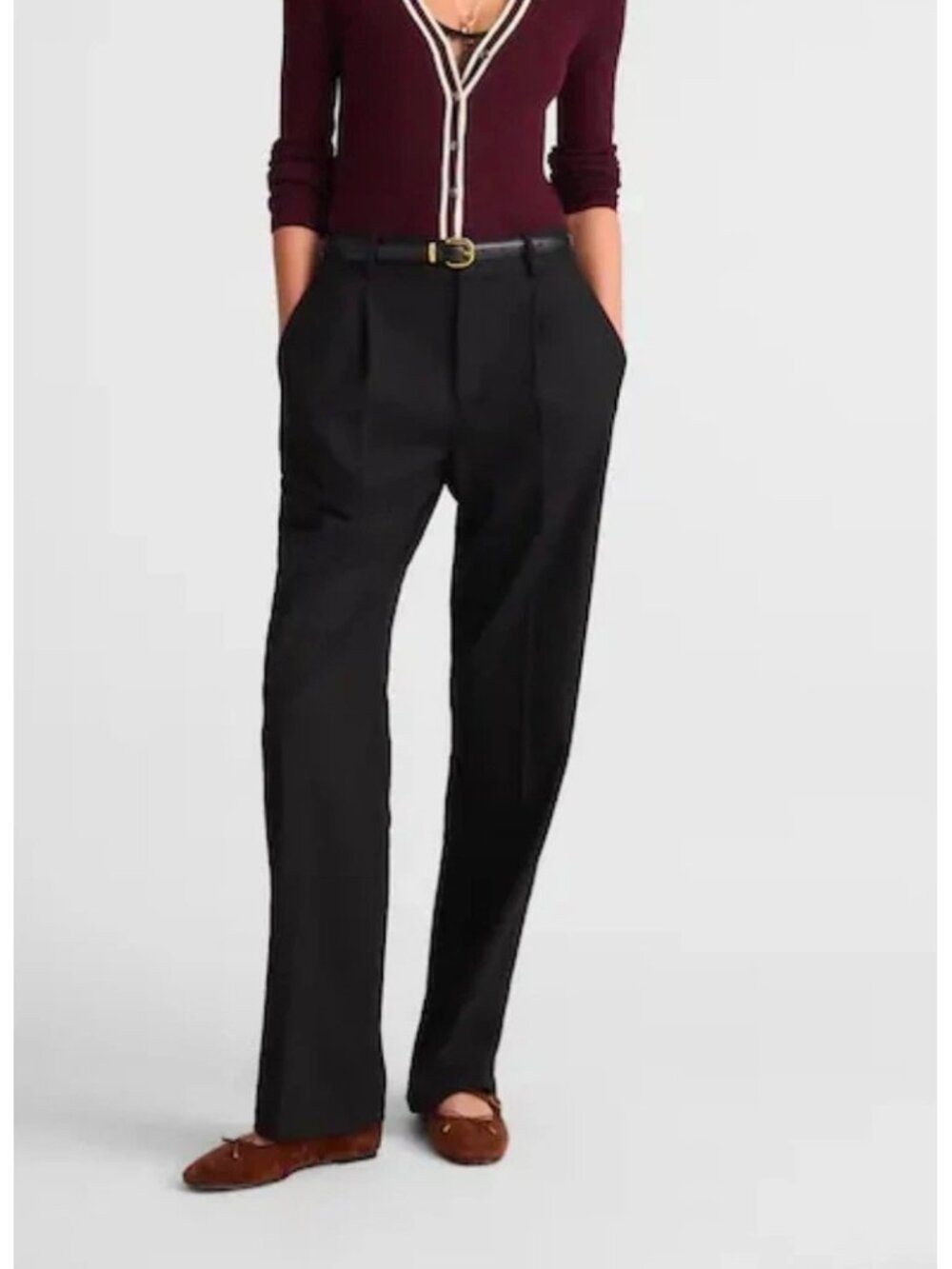 Madewell Black Slouchy Straight Pleated Elastic Back Brushed Twill Pants 0 NWT